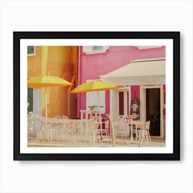 Pink And Yellow Italian Café, Venice Art Print