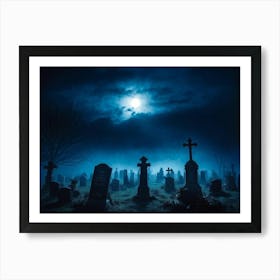 Death Fear Rising Full Fog Gravestone Dark Night Evil Background Holiday Horror Undead (34) Art Print