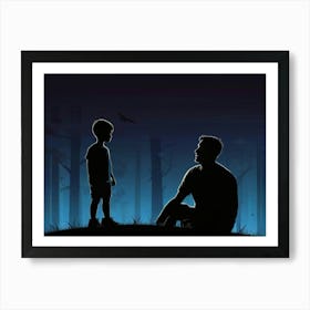 Silhouette Of Father And Son Father's Day Art Print