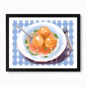 A Plate Of Arancini, Top View Food Illustration, Landscape 3 Art Print