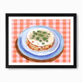 A Plate Of Lasagna, Top View Food Illustration, Landscape 4 Art Print