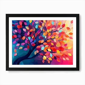 Elegant Colorful Tree With Colorful Leaves Illustration Background 2 Art Print