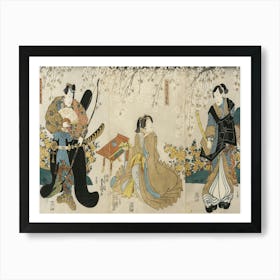 Actors In The Roles Of Shimada Shigesaburō, Kugyō Ama Jitsuwa Takao And Sakingo Yorikane Under Cherry Art Print