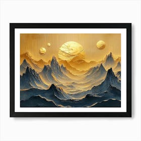 Golden Wave Mountain Landscape Art Print