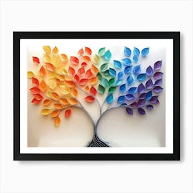 Vibrant 3d Tree Abstraction Colorful Leaves Adorn Elegant Branches 2 Art Print