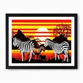 African Zebras - Zebras At Dusk Art Print