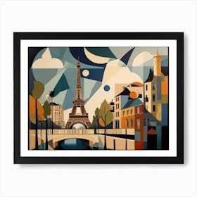 Vintage Cubist Travel Poster Eiffel Tower Art Print