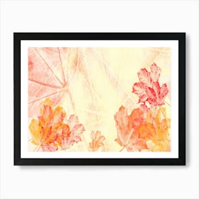 Leaves Autumn Background Retro Vintage Frame Foliage Art Watercolor Art Print