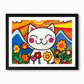 Cat With Flowers 1 Art Print