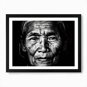 Portrait Of A Seasoned Older Face Cracks Spreading Spots Peppered Like Freckles Chips In The Skin Art Print