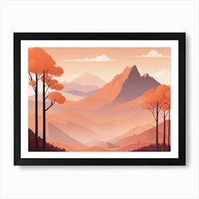 Misty mountains horizontal background in orange tone 102 Art Print