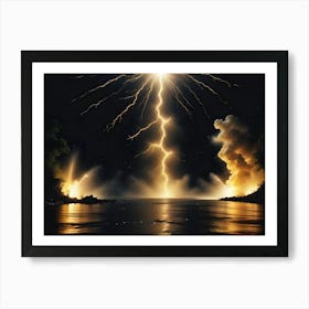 A Dramatic Scene Of A Lightning Strike Over A Body Of Water 1 Art Print