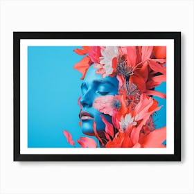 Flower Painting Blue and Red Face Art Print