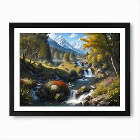 Mountain river in forest #2 - Oil Painting Art Print