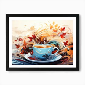 Coffee Cup With Autumn Leaves Art Print