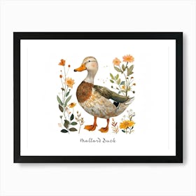 Little Floral Mallard Duck 3 Poster Art Print