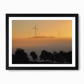 Wind Turbines Sunrise at The Eifel In Germany Art Print