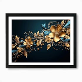 Gold Floral Wallpaper. Luxury Floral Abstract Art Print