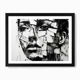 Fractured Identity Abstract Black And White 3 Art Print