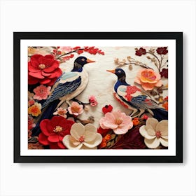 Two Birds With Flowers Art Print