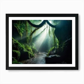 A Winding Path Carved Through An Ancient Forest Lush Greens Enveloping The Trail A Solitary Tree W (7) Art Print