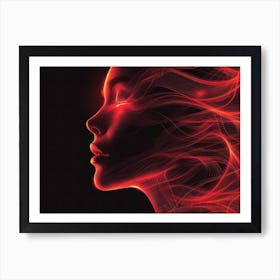 Glowing Enigma: Darkly Romantic 3D Portrait: Woman'S Face Art Print