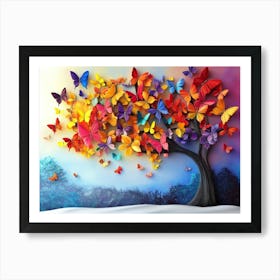 Colorful Tree with Vivid Leaves Butterfly Tree Poster