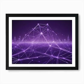 Abstract Digital Artwork Of A Cityscape With A Glowing Purple Network Of Lines Representing Connections 2 Art Print