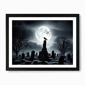 Full Moon Illuminating A Night Sky Clouded By Whispers Of Fog Gravestones Silhouetted Against The E 2 1 Art Print