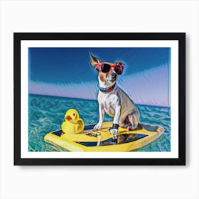 Funny Dog Surfing Wearing Glasses Cool Art Print