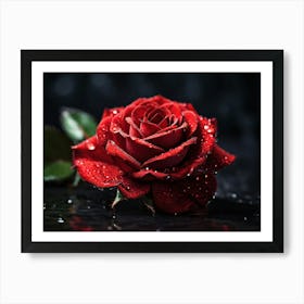 Red Rose With Water Droplets paintings art print Art Print