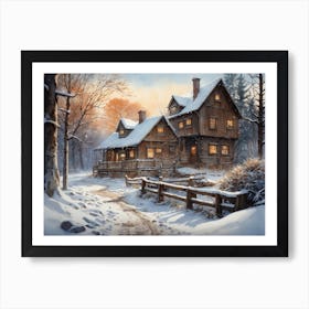 Winter Cabin In The Woods Art Print