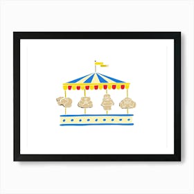 Animal Biscuit Carousel, Fun Circus Animal, Cake, Biscuit, Sweet Treat Print, Landscape Art Print