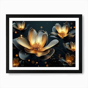 Black And Gold Flowers 3 Art Print