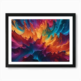 Abstract Image Of Swirling, Fluid Colors In Shades Of Red, Orange, Blue, And Yellow Art Print