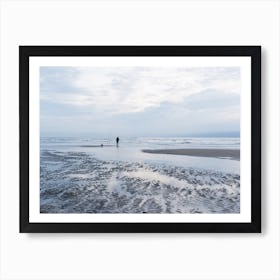 Lone Fisherman On The Beach During The Blue Hour Art Print