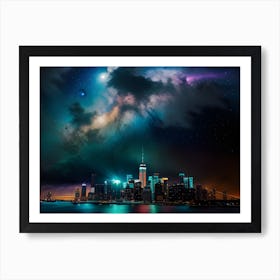 New York City Skyline At Night Art Print