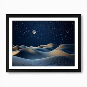 Abstract Sand Dunes Landscape With Moon At Night 3 Art Print