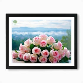 Bouquet Of Delicate Pink Roses Symbolizing The Anniversary Of A Passionate Love Petals Kissed By Mo Art Print