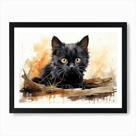 Cute Black Cat Watercolor Art Art Print