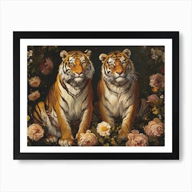 Floral Animal Illustration Tiger 1 Art Print