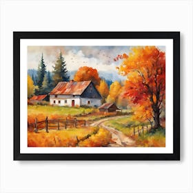 Autumn Farmhouse Colorful Art Print