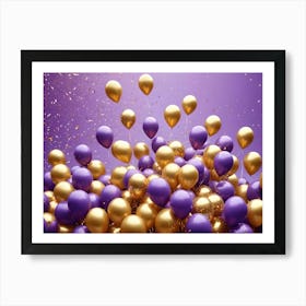 A Festive Collection Of Purple And Gold Balloons With Confetti, Creating A Celebratory And Joyous Atmosphere Art Print