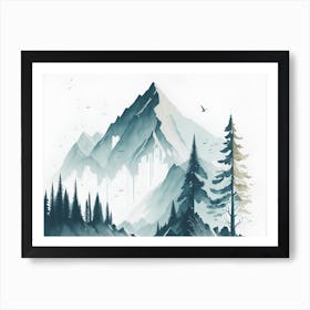 Mountain And Forest In Minimalist Watercolor Horizontal Composition 325 Art Print