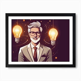 Businessman With Light Bulbs Art Print