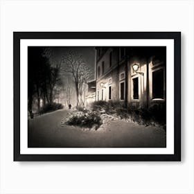 Lone Figure On A Snowy Night Krakow Art Print