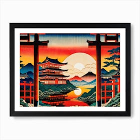 Japanese Sunset Landscape Art Print