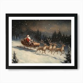 Santa Claus And Reindeer Art Print