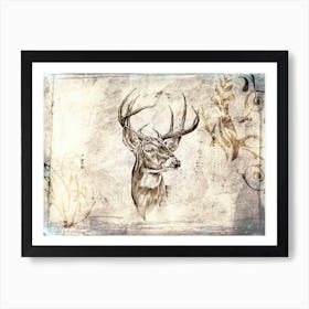 A Stag Deer Animal Art Illustration In A Painting Style 01 Art Print