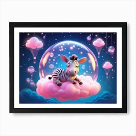 Cartoon Style Sleeping Baby Zebra With Bioluminescence Tiny And Miniature Floats Inside A Transluc Art Print